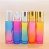 10ml Gradient Color Stainless Steel Roller Ball Glass Bottle Portable Travel Container Refillable Empty Bottle