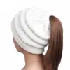 2018 Winter Mädchen Frauen Hut Damen Mädchen Stretch Weiche Stricken Hut Messy Bun Warme Hüte Caps motorhaube femme hiver176t