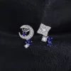 Partihandel-Moon Star Skapat Sapphire Stud Örhängen 100% Real 925 Sterling Silver Fine Tillbehör Enkel Smycken Y18110110