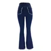 Women's Jeans Adisputent Color Block High Waist Flare With Pockets Streetwear Sexy Ladies Trousers Bell Bottoms Skinny Denim Jean Pants