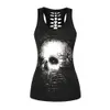 New Women Fitness Sporting Sleeveless Tank Top 3d Flower Skull Printed Vest Tops Female Gothic Style Sexy Slim Vintage Clothing Y190123