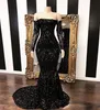 Black Off The Shoulder Prom Dresses Lace Sheer Long Sleeves Mermaid Evening Gowns Sweep Train Formal Party Dress Custom Made