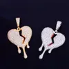 Red Oil Drip Heart Necklaces & Pendant Gold Silver Color Bling Cubic Zircon Men's Women's Hip hop Necklace Rock Jewelry