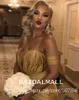 Draped Gold Satin Mermaid Evening Dresses Off the shoulder African Formal Party Gowns Elegant Long Arabic Prom Dress Custom Robe de soirée