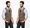 Farm Wedding Vintage Braune Tweedwesten Maßgeschneiderte Bräutigamweste Herren Slim Fit Maßgeschneiderte Hochzeitswesten für Männer (Weste + Krawatte)