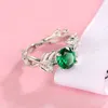 Creative Olive Leaf Blue/Pink/Red Zirconia Stone Rings for Women Unique Opal Stone Wedding Rings Fashion Brand Jewelry Gifts