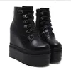 Fashion Women Gothic Boots Lace Up Ankle Boots Platform Punk Shoes Ultra Very High Heel 13cm Bootie Block Chunky Heel size 34-39