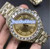 전체 아이스 다이아몬드 남성 손목 시계 힙합 랩 스타일 다이아몬드 시계 패션 핫 판매 이중 캘린더 자동 기계식 시계