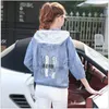 Women's Jackets Spring Autumn Oversized Jeans Jacket Women Loose Sequin Hooded Basic Coat Female Ripped Boyfriend Summer Denim Jacketk2401