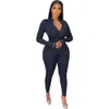 Haute élastique Fitness barboteuses femmes combinaison col rond profond manches longues moulante ensemble Streetwear noir blanc Club fête corps Suit279I