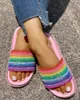 الصيف الفتيات rainbow بلينغ النعال النساء أحذية غير زلة لينة شاطئ السيدات الشرائح الشقق أحذية المنزل المرأة شبشب الأحذية صندل
