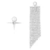 Wholesale- fashion luxury designer full rhinestone diamond asymmetry long tassel pearl stud earrings for women