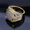 Hip Hop anel de cobre banhado a ouro para fora congelado Micro Pave anel de zircão cúbico por Homens Mulheres