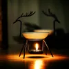 Brenner für ätherische Öle mit Hirschmotiv, Happy Elk, Duftlampe, Eisen, Aromatherapie-Teelichtständer mit Keramikschale, Schwarz/Weiß