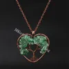 10Pcs Perfectly Twisted Handmade Copper Wire Natural 7 Chakra Rainbow Crystal Chips Beaded Branch Tree of Life Heart Charm Pendant Necklace