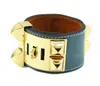 Newest Bracelets Four Rivets Wide Leather Bracelets Women Men Gold Silver CDC Punk Width 3 8cm Bracelet Fine Jewelry243m