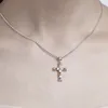 Edler Schmuck Christentum Kreuz Anhänger Rubin 5A Zirkon Cz Echt 925 Sterling Silber Hochzeit Anhänger mit Halskette für Frauen Geschenk