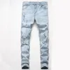 Men's Jeans Mens Biker Vintage Style Male Hole Distrressed Slim Fit Denim Casual Trousers Light Blue Pants Asian Size