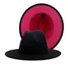 Black with Blue Bottom Patchwork Panama Wool Felt Jazz Fedora Hats Women Men Wide Brim Patry Cowboy Trilby Gambler Hat with Belt B220J