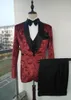 Nouvelle flanelle avec motif Tuxedos de marié châle revers hommes costumes d'affaires mariage bal dîner 3 pièces blazer épais (veste + pantalon + gilet + nœud papillon) W518