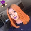 Hotselling black roots ombre orange color Short Bob Wigs Brazilian full Lace Front Wig synthetic heat resisatant hair For Black Women