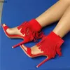 Rontic nouveau élégant femmes gladiateur sandales Sexy frange talons aiguilles chaussures Peep Toe rouge chaussures de fête femmes US grande taille 5-15