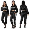 2019 Tuta riflettente 2 Set da due pezzi Abbigliamento donna Top corto nero + Pantaloni Tuta da ginnastica Abiti da club sexy Set coordinati