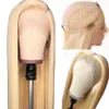 Blond 613 13x4 spetsar främre mänskliga hår peruker för svarta kvinnor brasiliansk rak spets front peruk före plockad med babyhår remy wig254a