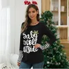 Long Sleeve Striped Casual Pullover T-shirts Xmas Christmas Shirts Women Letter Print Tops Contrast Tees Blouses Blusas Hoodies AZYQ6583