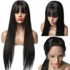 Straight Lace Front Wig Peruvian Virgin Hair Full Fringe Wig Human Hair Glueless Full Lace Wig With Bangs Bleached Knots For Black7586087