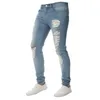 Узкие синие джинсы мужские осенние винтажные джинсовые брюки-карандаш повседневные эластичные брюки 2019 сексуальные рваные мужские джинсы на молнии 1265v