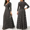 Fashion-Women Polka Dot Long Sleeve Boho Dress Elegant Vintage Women Dresses Evening Party V Neck Maxi Long Dress Fashion Ladies Dresses