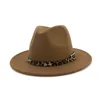 Leopard Getreide Leder Dekor handgefertigte Wolle Wolle Filz Fedora Hats Caps Männer Frauen Jazz Panama Cap Trilby Sombrero34903978150245