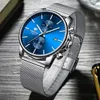M￤n tittar p￥ nya Cheetah Top Brand rostfritt st￥l Vattent￤ta kronografklockor Mens Business Blue Quartz Wristwatch Reloj Hombre266M