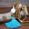 Womens Boheimian Fashion Long Chain Wood Pärlor Tassel Necklace Butterfly Heart Star Cross Turquoise Stone Bead Jewelry257S