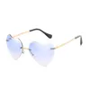 2020 merk designer mode hartvormige randloze zonnebril vrouwen luxe liefde hart bril vintage kleurrijke randloze zonnebril