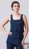 Navy Blue Chiffon Mother Of The Bride Pants Suits Square Neckline Dresses Party Evening For Wedding Mothers Guest Dress
