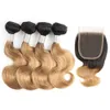 1B27 Ombre Blond Hair Bundles z zamknięciem Brazylijska fala ciała 50 g Pakiet 10 12 cali krótki bob włosy Remy Human Hair Extensions271g