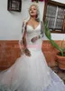 Charming Sequins Mermaid Wedding Dresses African 2022 Sweetheart Applique Lace Plus Size Bride Dress Sleeveless Vestido de novia Bridal Gown