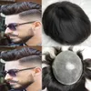 Homens Sistema de Cabelo Peruca Super Full Thin Toupee Silke Straight Off Black Color # 1B Brasileiro Virgin Remy Reposição de cabelo humano para homens