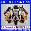 Kropp för Honda VTR1000F Superhawk Factory Black 97 98 99 03 04 05 256HM.48 VTR 1000 F 1000F VTR1000 F 1997 1998 1999 2003 2004 2005 Fairing