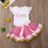 Toddler Kid Baby Girl 1st Birthday Lace Outfit Romper Top Tutu Skirt Cake Smash Bow Set Short Sleeve Summer Cute Clothing