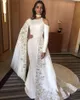 White Embrodiery Satin Mermaid Long Evening Dresses with Cape Overskirts Formal Party Gowns Lace Appliques Prom Special Ocn Dress