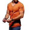 Мужские футболки 9 цветов Мужские футболки стрейч-футболка с v-образным вырезом сплошной цвет на молнии с коротким рукавом Повседневная одежда S-5XL 326