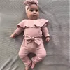 Baby Girl Одежда набор младенческих девочек Roots Rompsers лук брюки наряда новорожденных с длинным рукавом сплошные костюмы осени детская одежда 3 цвета ZYQ 43