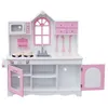 Kids Wood Kitchen Toy Cooking Pretend Play Set Toddler Wooden Playset with Kitchenware Pink