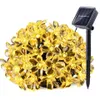 50 LEDs Pêssego Flor Decoração Flower Lâmpada Solar 7M Potência LED String Fairy Luzes Solar Guirlandas Decoração de Natal para Outdoor