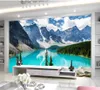 Aangepast behang voor muren blauwe droom fairy meer sneeuw berg bos Europa en amerika landschap Europese stijl muur