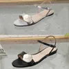 Classic Women sandals Metal buckle leather Flat bottom Beach woman shoes Genuine leather Lady Strappy Sandal EU35-42