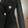 HIGH STREET Newest Runway 2019 Designer Blazer Cappotto da donna in tweed misto cotone con bottoni in metallo con leone